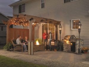 Cozy Patio with Pergola and Lights Pergola over a cozy patio with lights