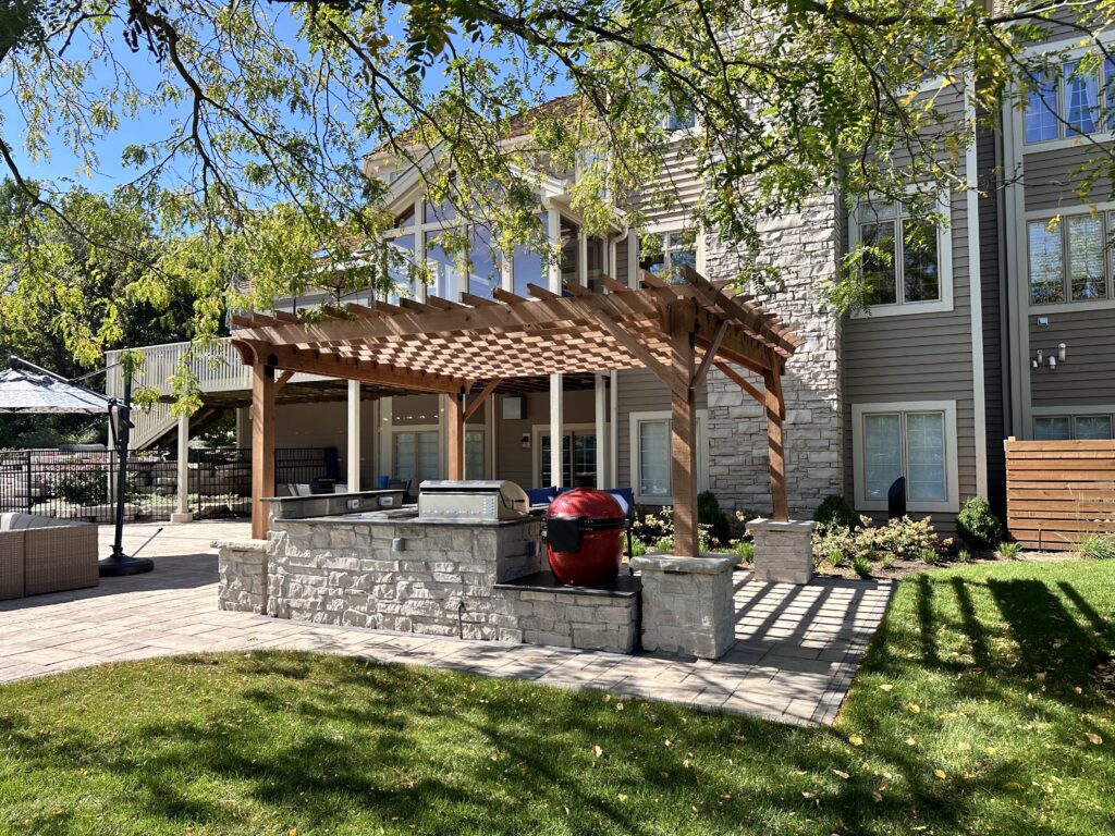 Gorgeous Cedar pergola over an outdoor kitchen